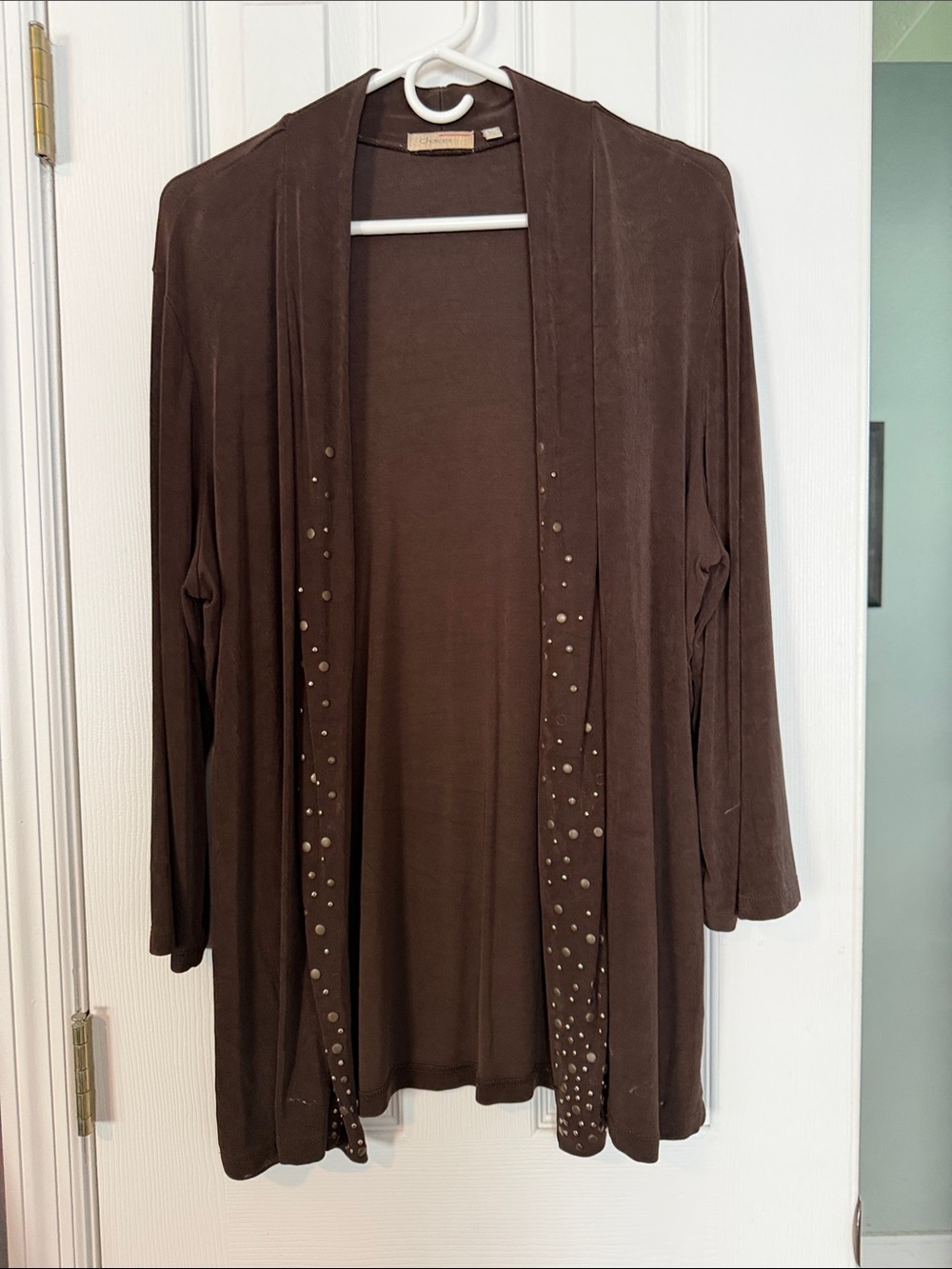 Choices Chocolate Brown Studded Open Front Cardigan